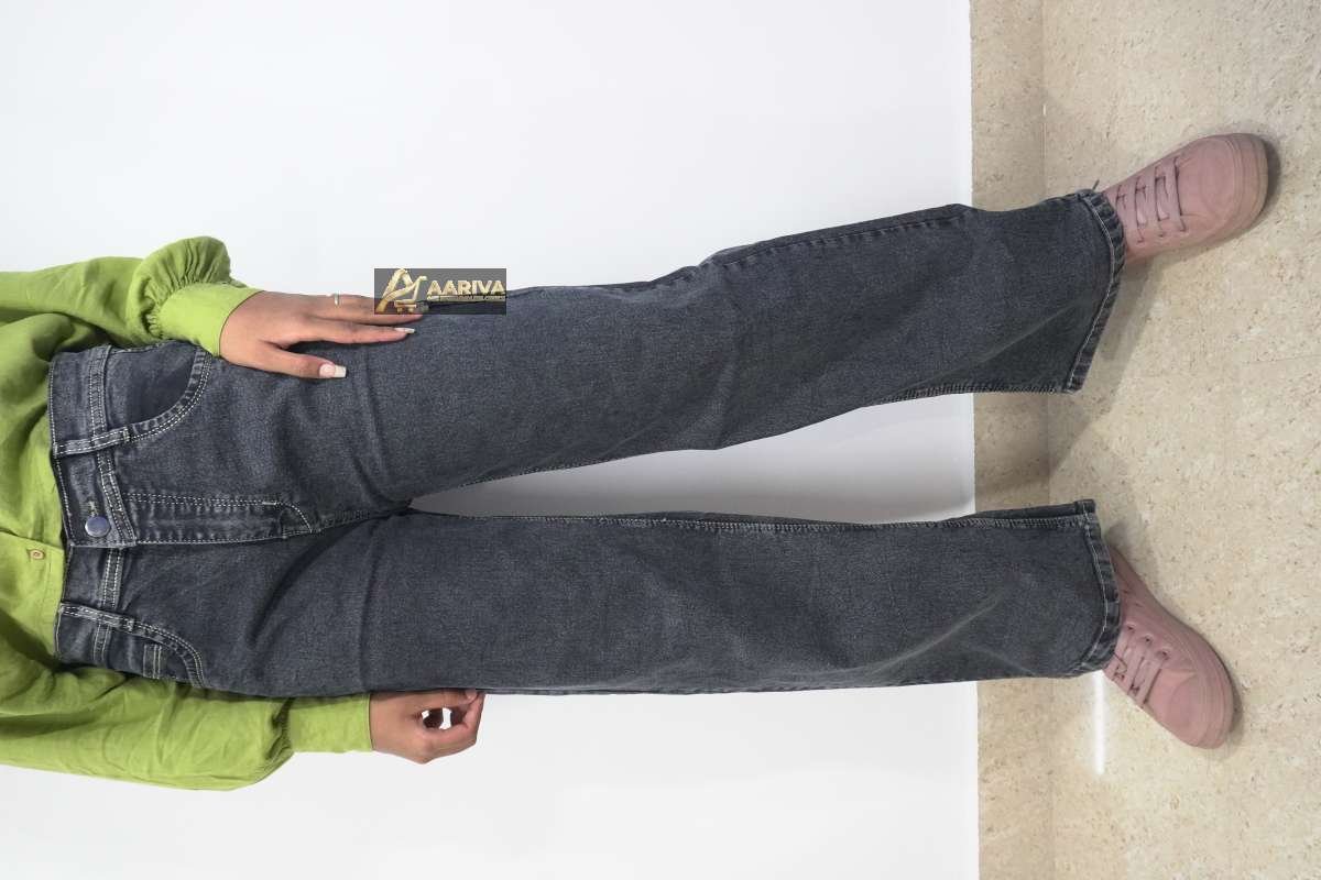 Women's High Rise Charcoal Grey Wide Leg Jeans