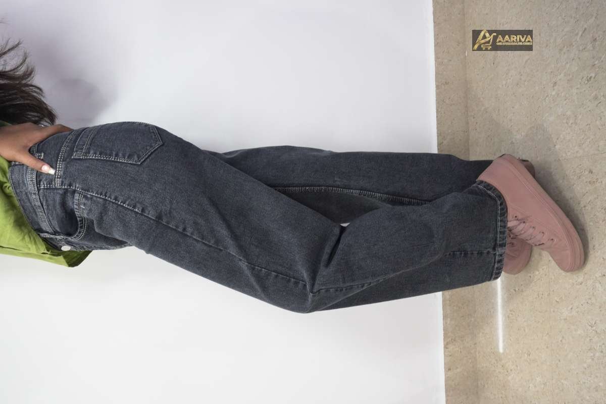 Women's High Rise Charcoal Grey Wide Leg Jeans