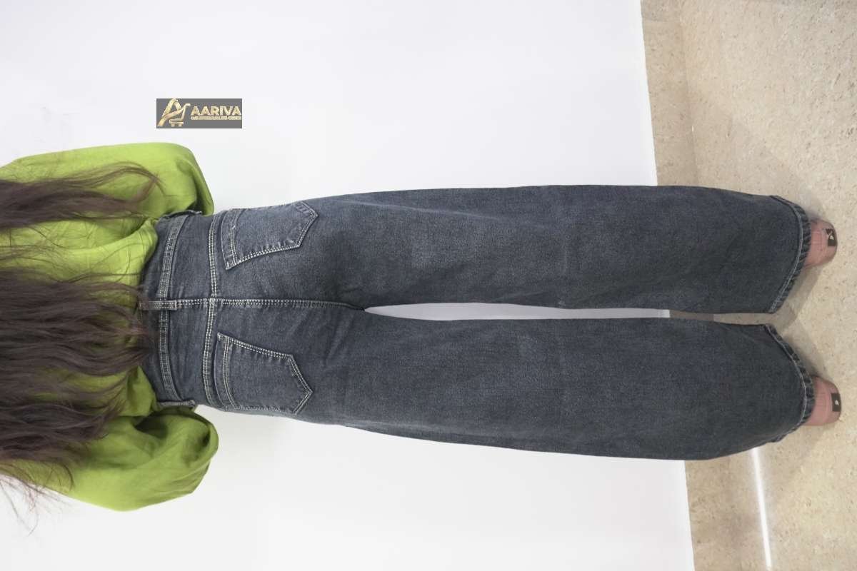 Women's High Rise Charcoal Grey Wide Leg Jeans