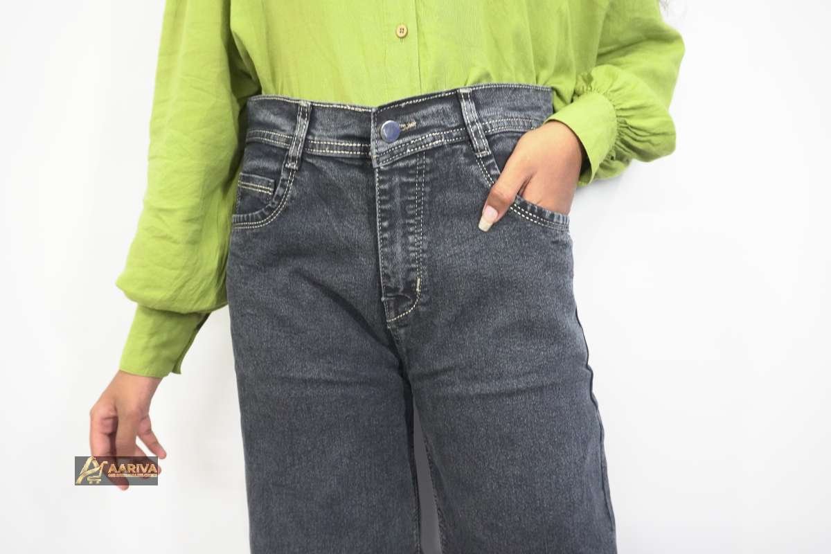 Women's High Rise Charcoal Grey Wide Leg Jeans