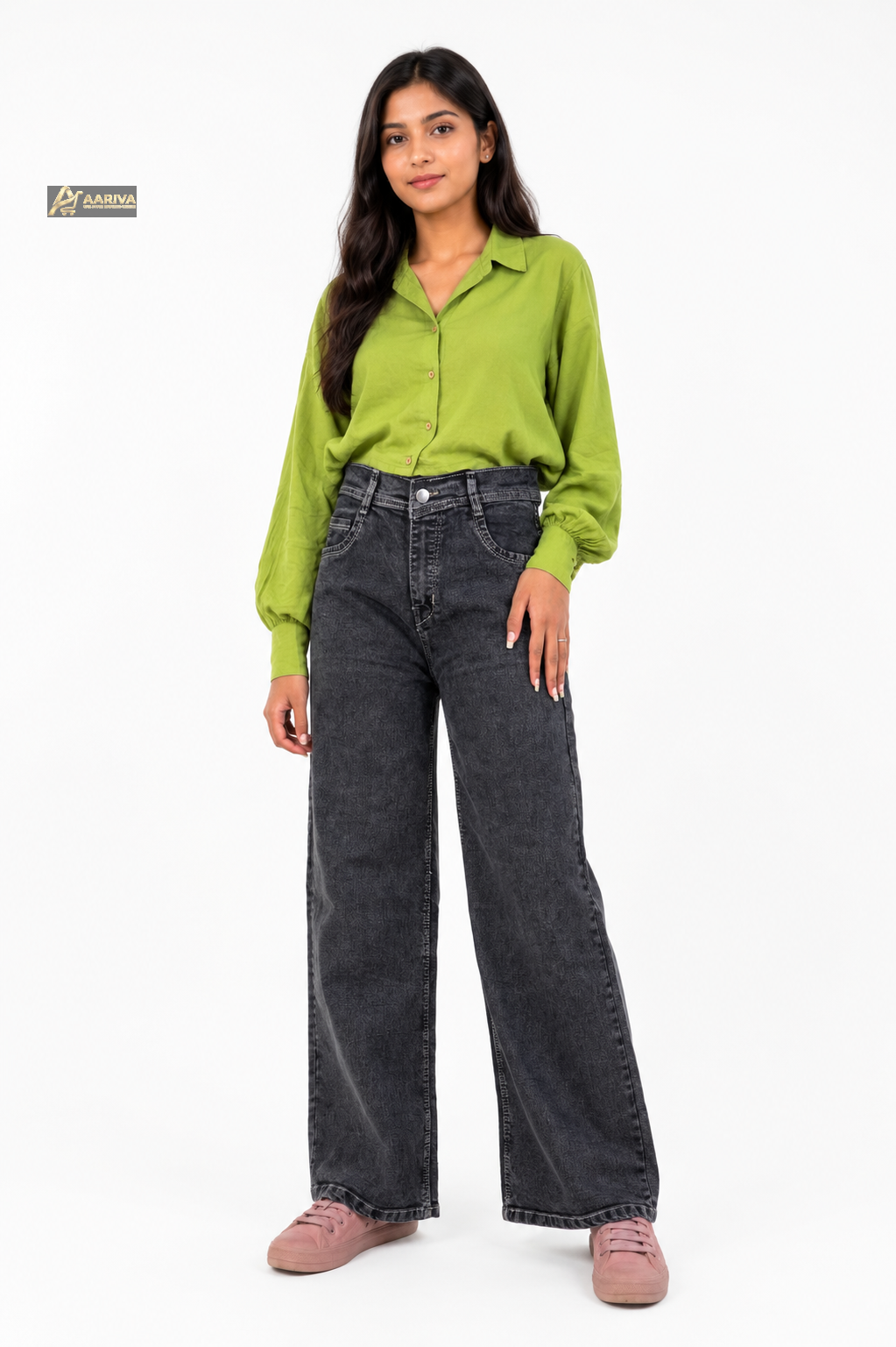 Women's High Rise Charcoal Grey Wide Leg Jeans