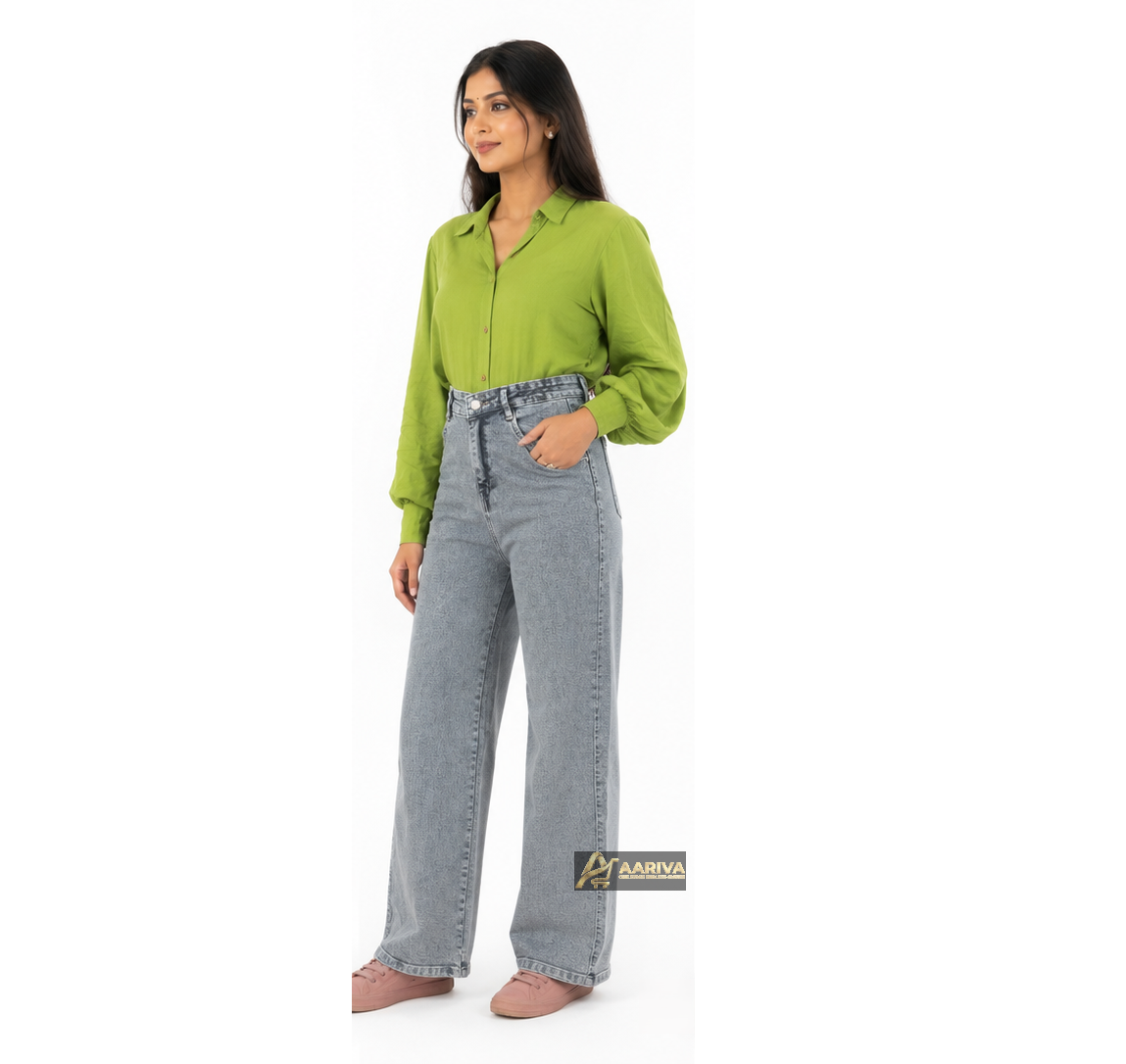 Women's High Rise Charcoal Grey Wide Leg Jeans
