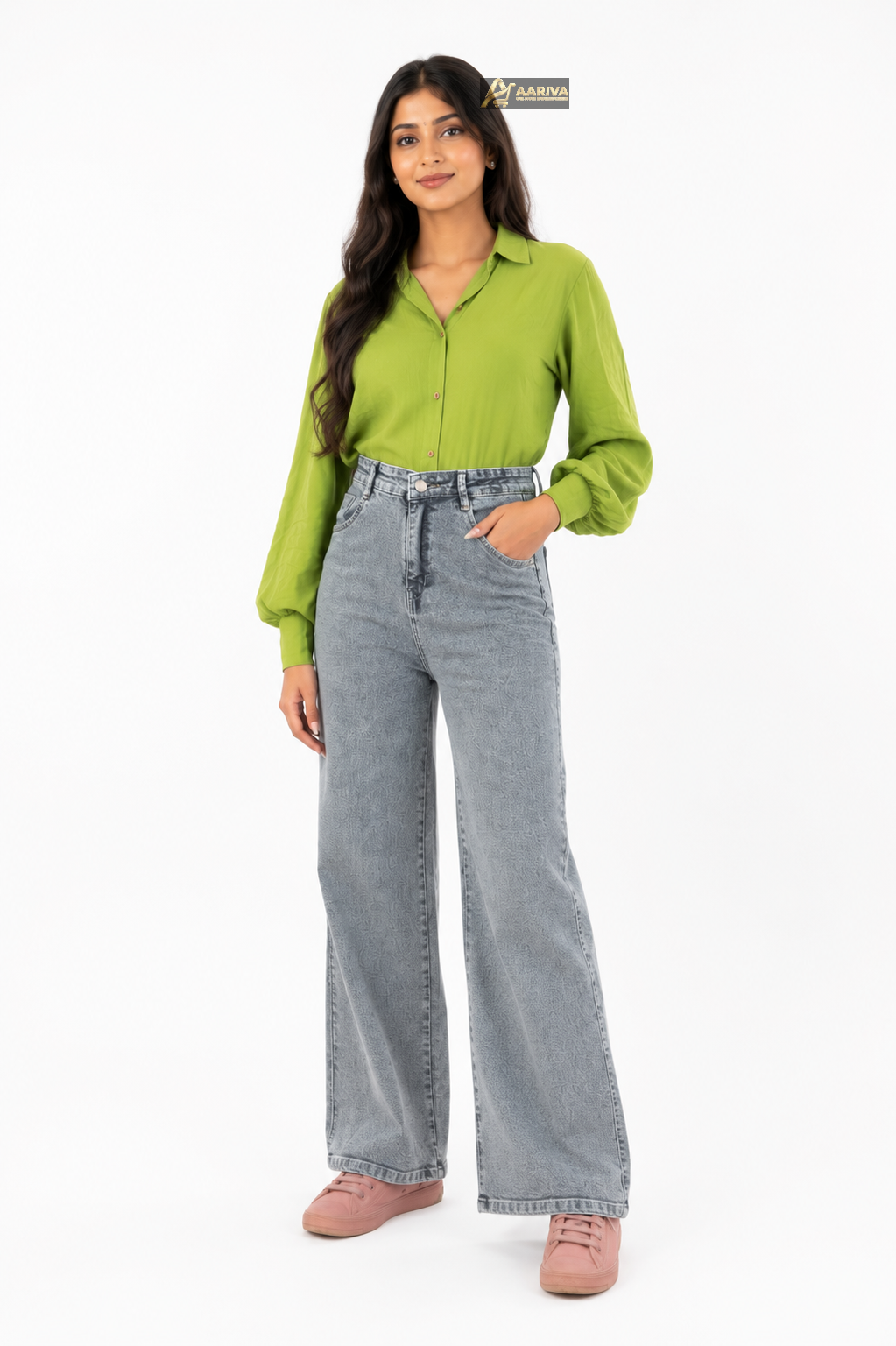 Women's High Rise Charcoal Grey Wide Leg Jeans