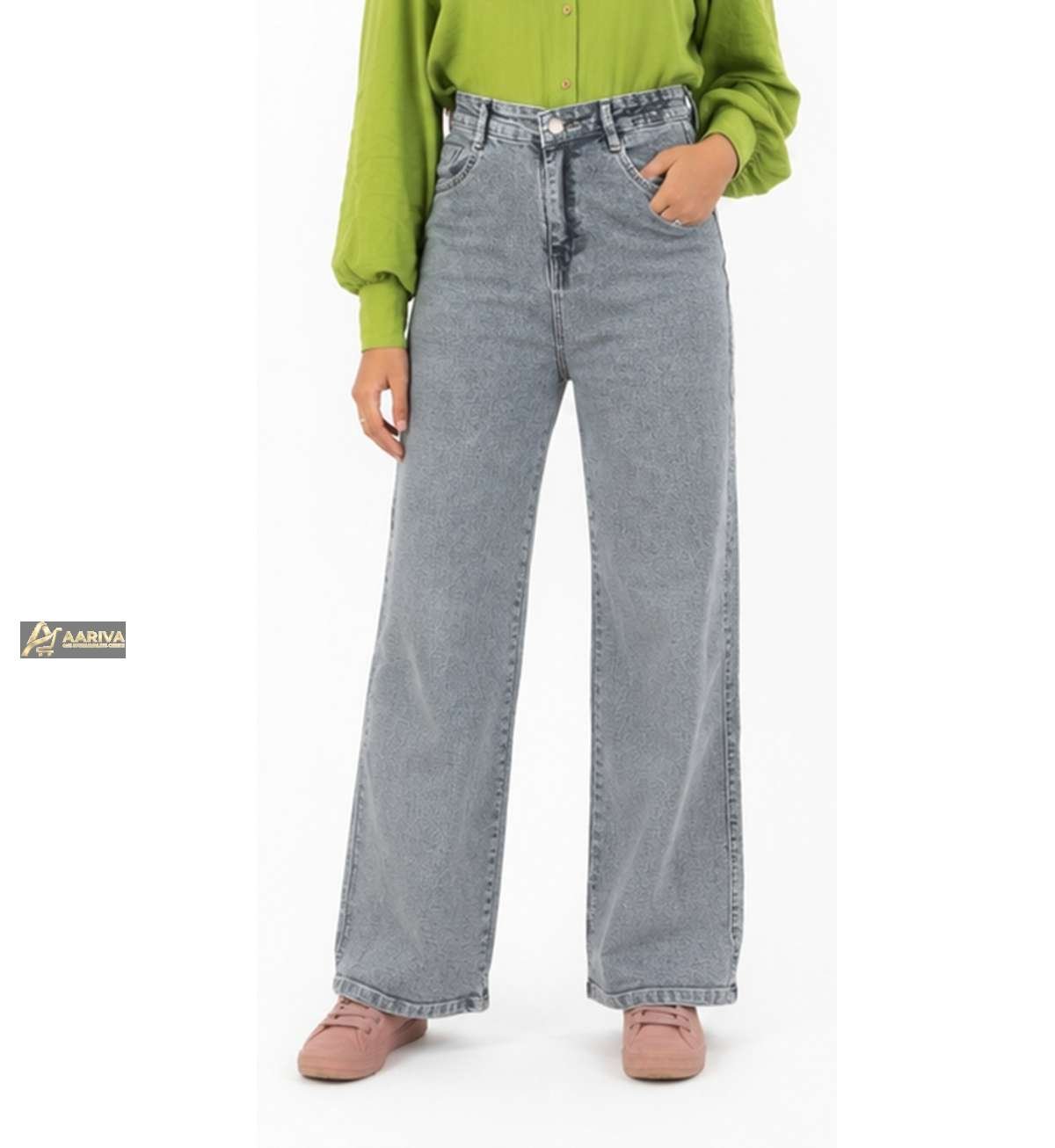 Women's High Rise Charcoal Grey Wide Leg Jeans