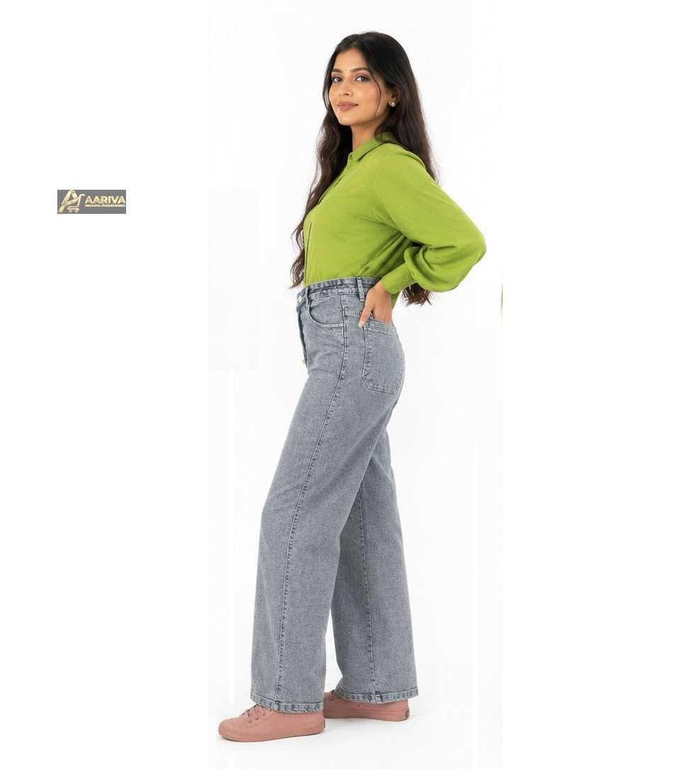 Women's High Rise Charcoal Grey Wide Leg Jeans