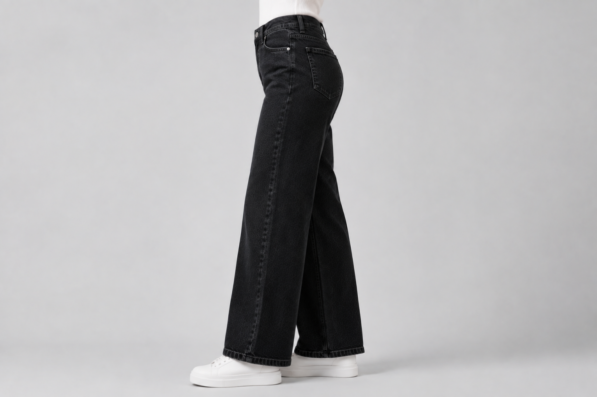 Gosagi - Women Jeans - Women’s Black High-Rise Wide-Leg Jeans with Button-and-Zip Closure, Belt Loops and Functional Pockets image 5